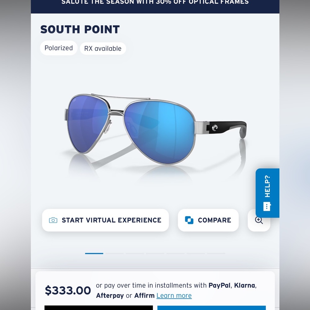 Costa South Point Polarized Glasses - Silver and Blue
